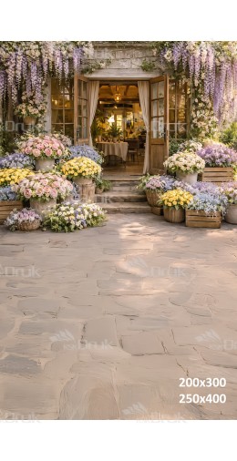 Tło fotograficzne „Kwiatowa weranda w pastelowych barwach” | E868